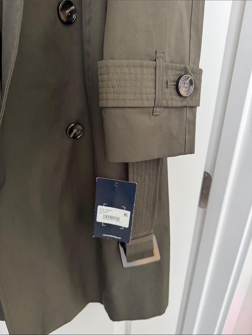 London Fog Men's Olive Green Double-Breasted Trench Coat - Picture 3 of 4